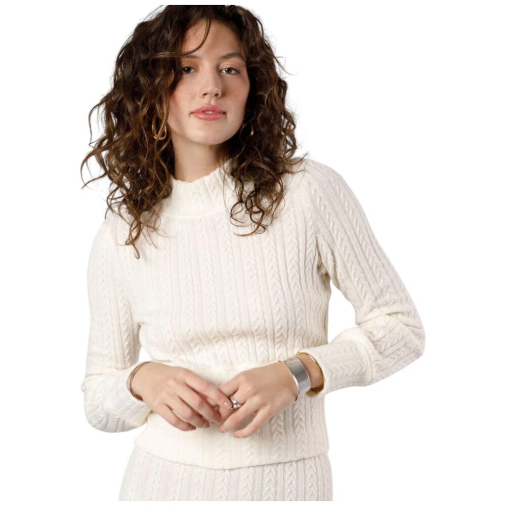 A2. XS - BOG BAND OF THE FREE Raquel Cable Knit Long Sleeve Black Knit Top NEW - Picture 5 of 7